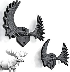 Ganchos de abrigo con astas de alce de hierro fundido negro Vintage estilo de granja resistente y rústico fácil de usar para abrigos y sombreros - Product Image 5