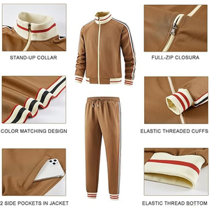 Ensemble veste et pantalon de sport de couleur havane pour homme avec logo personnalisé et bandes entièrement zippées - Product Image 4