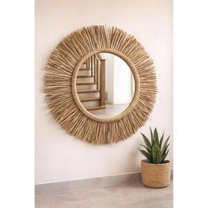 Espejos marroquíes hechos a mano con flecos, decoración boho para pared, marco artesanal de rafia, decoración natural para el hogar, diseño étnico único, idea de regalo. - Product Image 1