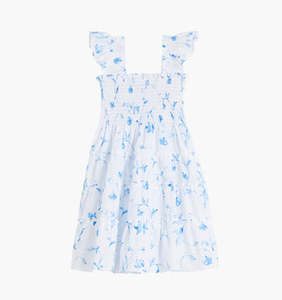 Designer 2026 Beach Casual Nap Dress Girls <b>Elasticated</b> Smocking Ruffled Shoulders Mid-Calf Skirt 100% Cotton Floral Summer - Product Image 1