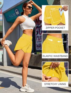 Pantalones cortos para mujer Pantalones cortos atléticos de cintura alta Pantalones cortos elásticos impermeables para gimnasio y entrenamiento con bolsillo para correr y Deportes - Product Image 3