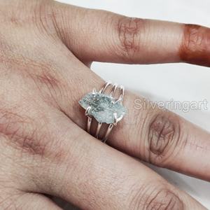 Rough <b>Stone</b> Jewelry Women's <b>Ring</b> Natural Aquamarine Raw Gemstone March Birthstone 3 Plain Band Jewelry 925 Sterling <b>Silver</b> <b>Ring</b> - Product Image 4