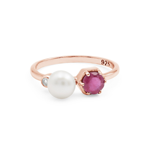 Anillo de piedras preciosas de perla de rubí Natural Toi Et Moi, Plata de Ley 925, chapado en oro rosa, joyería de moda para mujer, ropa de fiesta al por mayor - Product Image 3