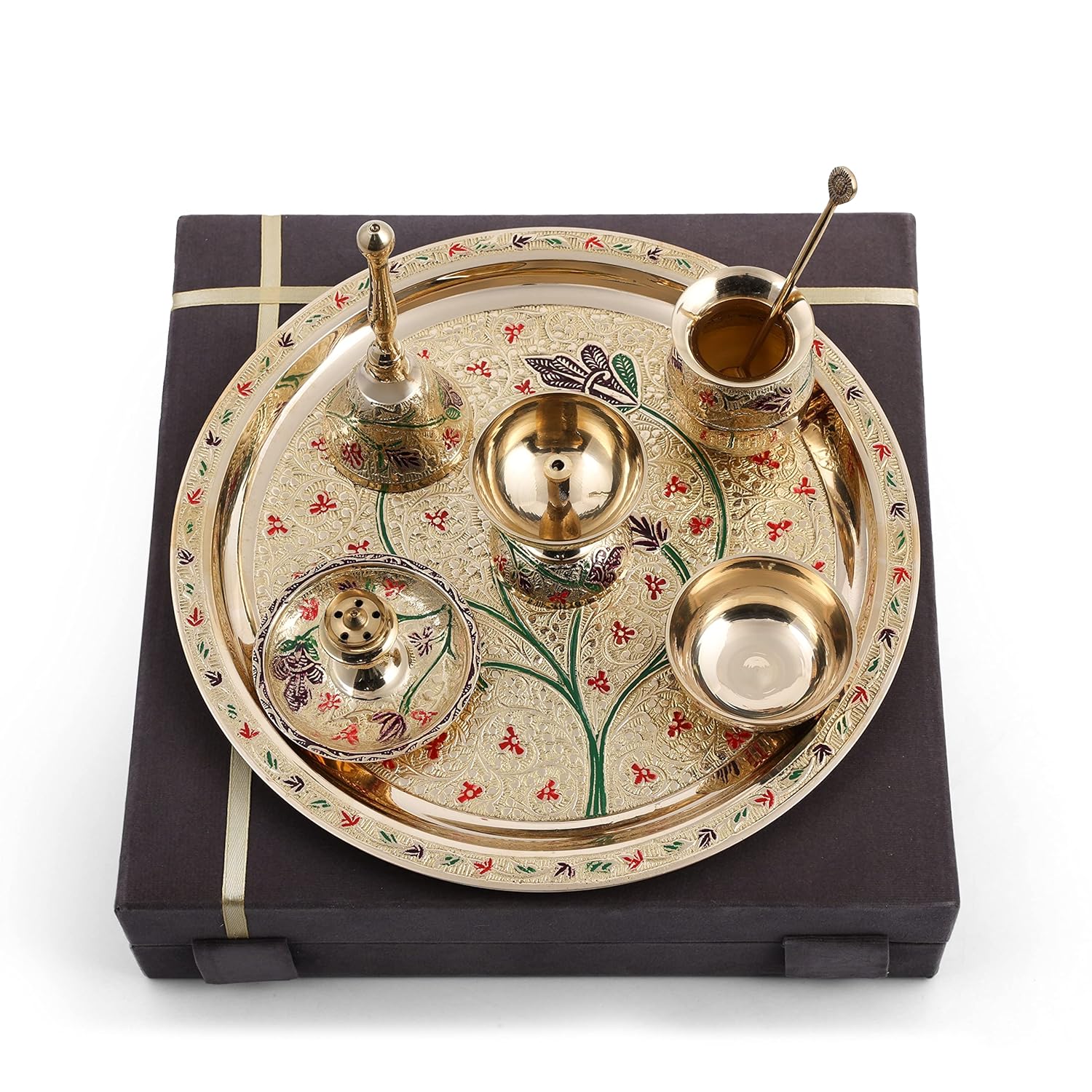 Kitchen Expert Small Brass Pooja Plate 10cm Engraved Floral Design Ideal For Puja Prasad Dia Handcrafted Solid Brass Plate - View #8