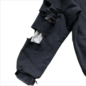 Ventes en gros de sweats à capuche unisexes surdimensionnés en molleton 100% coton, personnalisés avec des strass, effet délavé, fermeture éclair, couleur noire unie, poids lourd, streetwear - Product Image 3