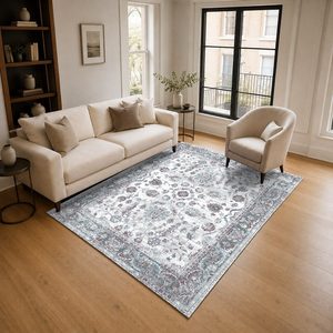 Tapis de salon en chenille antidérapant, effet marbre gris argenté, imprimé numériquement, lavable en machine, vente en gros RUGS DEPOT LXDP-0458 - Product Image 2
