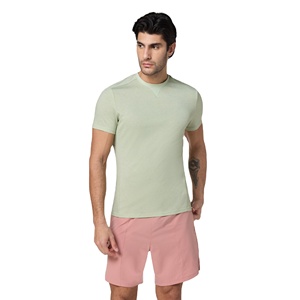T-shirts de sport pour hommes, coupe ajustée, décontractés, respirants, en jersey de coton et élasthanne 180g, séchage rapide, avec motif, couleur unie - Product Image 1
