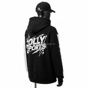 Sweat à capuche zippé en polaire 320GSM pour femmes, noir et blanc, panneau de manche, tissu doux et chaud, logo personnalisé, impression à l'écran, sweat à capuche basique zippé - Product Image 5