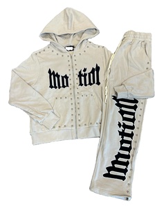 ชุดจ๊อกกิ้งโอเวอร์ไซส์เทรนด์ยอดนิยมชุดแฟชั่นสำหรับผู้ชายสไตล์สตรีทมีฮู้ดชุดวอร์มปักลายดีไซน์ผ้าปะติด - Product Image 1