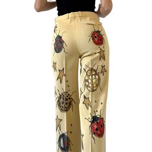 Pantalon évasé taille haute coupe ample pour femme, motif écossais, en tricot de laine anti-boulochage, respirant, style décontracté, avec cordon de serrage, orné de cristaux - Product Image 3