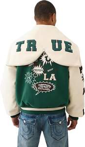 Veste universitaire rétro en laine pour homme, bomber classique avec patchs logo - Product Image 3