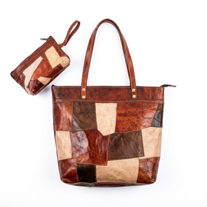 Women's Vintage <b>Patchwork</b> Handmade Tote <b>Bag</b> Shoulder <b>Bag</b> Closure Pouch ANA Madagascar Model ANA00100 Polyester Lining Daily - Product Image 1