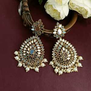 Indian Manufacture Jewellery Oxidized Ethnic Floral Crystal Glass Stone Indian Bridal Wedding Dangle <b>Earring</b> For Women, Black - Product Image 2