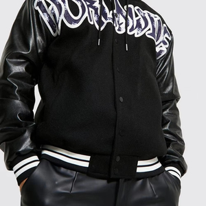 Nouvelle veste Letterman pour hommes, brodée et boutonnée sur le devant, en laine, pour le corps et les manches en cuir, universitaire - Product Image 5