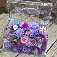 Luxe geconserveerde bloemen vierkante acryl handtas met eeuwige rozen, handgemaakt bloemencadeau voor bruiloft, Valentijnsdag, afstuderen