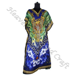 Vêtements décontractés imprimés floraux longs caftans en soie pour femmes caftan/caftan de taille longue vêtements en coton imprimés caftan robe pour femmes KFL007 - Product Image 1