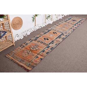 Alfombra turca Vintage negra naranja 2,5X11,9 pies Estilo bohemio Área grande clásica Rectángulo Patchwork Diseño Lana Látex 4M - Product Image 3