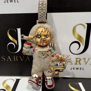 Colgantes y Dijes de Joyería Fina Unisex, Chapados en Oro, con Diamantes VVS de Lujo, Diseño de Muñeca de Dibujos Animados, Estilo Hip Hop - Product Image 2