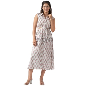 Nueva llegada Vestidos para damas con bolsillos Bloque de mano indio Estampado floral Tela de algodón Vestido de verano Ropa cómoda para mujer - Product Image 2