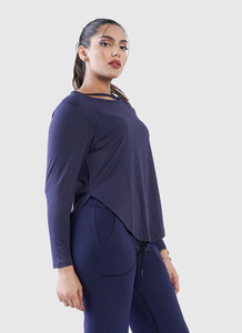 Camiseta informal de tendencia superior para mujer, camiseta azul holgada de manga larga con cuello redondo para mujer - Product Image 4