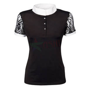 Wholesale Custom Lace Short Sleeve <b>Riding</b> <b>Top</b> Women Equestrian <b>Top</b> <b>Horse</b> <b>Riding</b> Show Shirt - Product Image 2