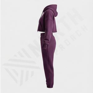 Custom Women 100% Cotton Hoodies Fleece Tracksuits Solid Color Loose <b>Sets</b> Oversized <b>Crop</b> Running <b>Shorts</b> Suit Sporty Gym Apparel - Product Image 3