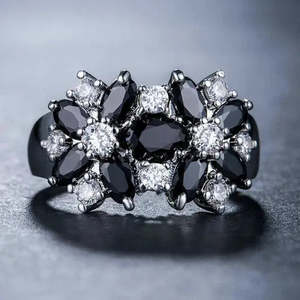 Anillo chapado en plata de calidad AAA+, joyería de zafiro simulado negro, elegante anillo de boda, regalo, tamaño 7 Cus-Jew7 - Product Image 1
