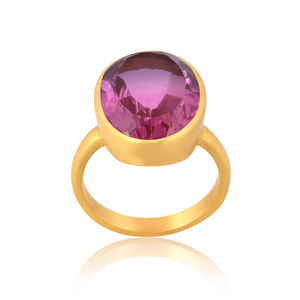 Anillo de piedras preciosas de cuarzo con doblete de amatista bio, anillo de latón chapado en oro, anillos de moda, proveedor de joyería, Colección clásica - Product Image 1