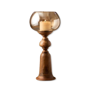 Bougeoir moderne en bois verre transparent pour la décoration intérieure centre de table de mariage accent de salon bougie en bois - Product Image 2