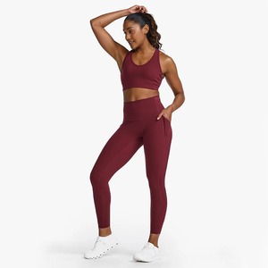 Custom Women's Seamless Yoga Leggings Quick Dry Maroon Spandex/Nylon High Waist Tummy Control Pant Tights Solid Pattern Sets - Product Image 5