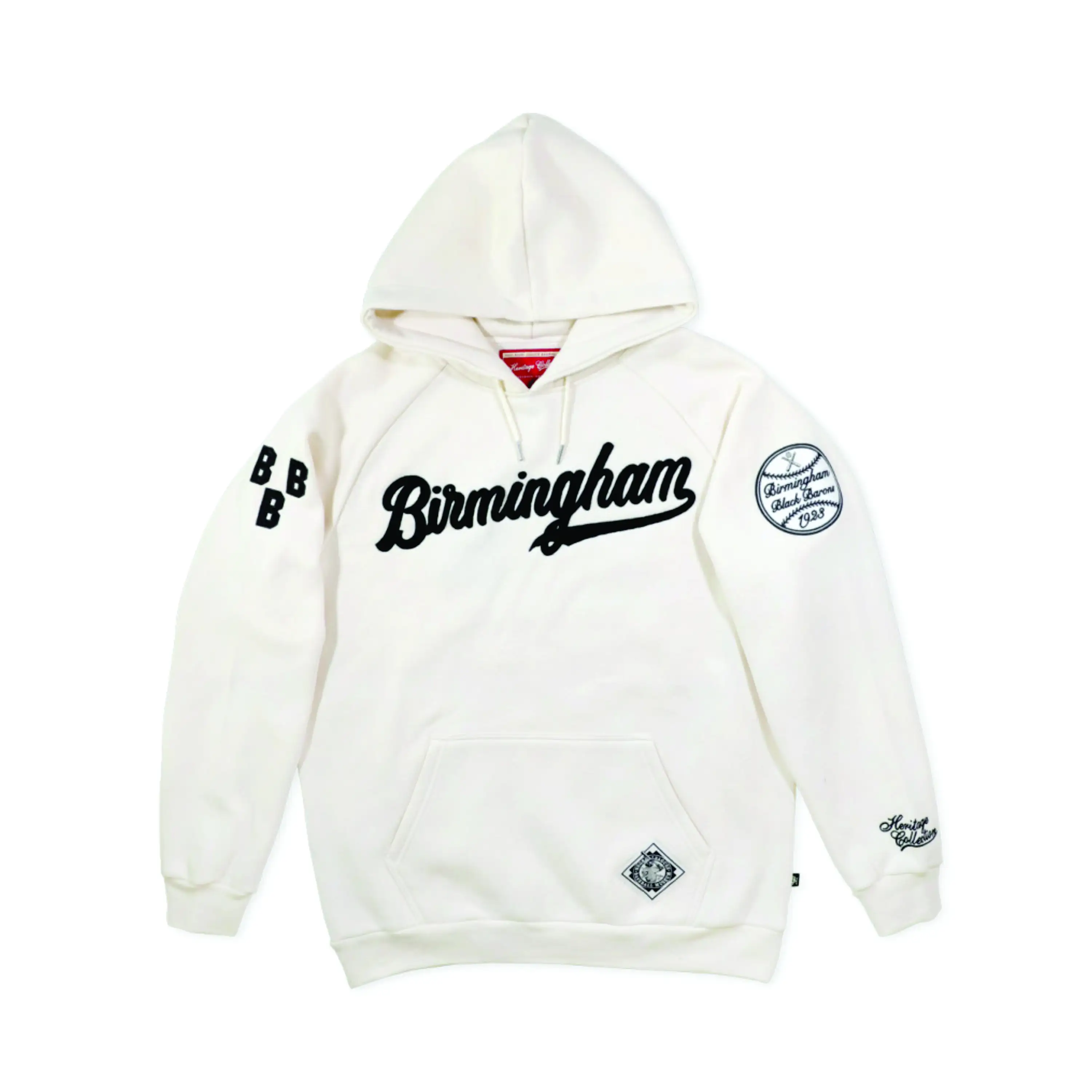 Custom Logo 60% Cotton 40% Polyester 350 gsm Fleece Chenille Embroidery Ivory BIRMINGHAM Pullover Hoodie