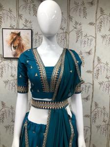 Lehenga Choli – vêtement de mariage et de fête de qualité supérieure, Style parapluie bleu Rama, prêt à porter - Product Image 3