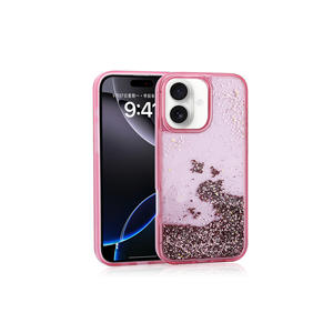 Coque de téléphone en sable mouvant liquide rose scintillant de luxe pour iPhone 14 Plus, coque arrière transparente en silicone souple antichoc, modèle Plus - Product Image 1