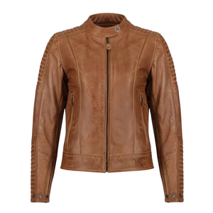 Chaqueta de moto de cuero genuino para mujer Color Camel CE Protecciones blindadas Chaqueta de moto de carreras para mujer - Product Image 1