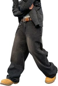 กางเกงยีนส์ขาบานสำหรับผู้ชาย, กางเกงยีนส์ฮิปฮอปกว้างกางเกงขายาวทรงหลวมลำลอง - Product Image 2