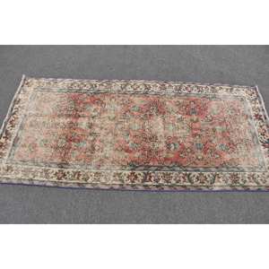 Vintage Turkish Rug Classic <b>Red</b> Beige 3.1 X 6.6ft Large Area Woolen Patchwork <b>Latex</b> Abstract Rectangle for Teen for Hallway - Product Image 3