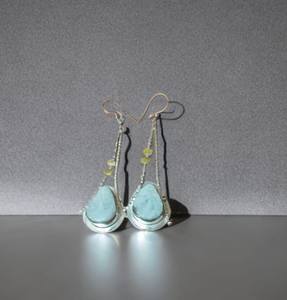 Pendientes de Perlas Larimar Hechos a Mano, Plata de Ley 925, Chapados en Oro, Bonitos y Elegantes, Regalo para Mujer, Diseño Estilo Bohemio - Product Image 3