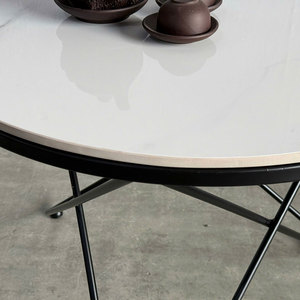 Table basse ronde moderne 60x60cm avec plateau en pierre durable et pieds en fer en forme de V, meubles de salon - TT68220 - Product Image 6