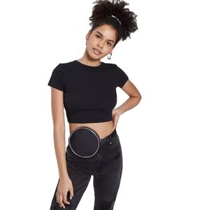 Crop Top Boxy Camisetas para mujer Medias mangas con cuello redondo Diseño Color sólido 100% Algodón Hecho Verano Cuello redondo Camisetas orgánicas - Product Image 4