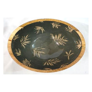 Bol à salade en bois de vente chaude bol de service rond imprimé en émail multicolore bol à mélanger - Product Image 4