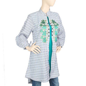 Women's Embroidered Long <b>Kurti</b> - Green - Product Image 1
