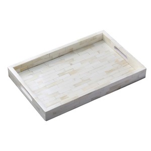 Plateau de service en incrustation de résine d'incrustation d'os de conception florale de luxe antique - Product Image 5