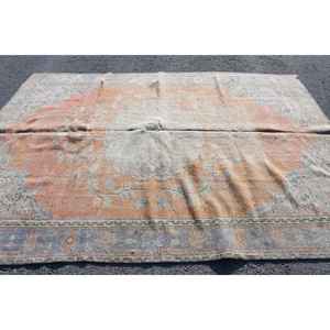 Alfombra Turca, Alfombra Vintage de 6.6x9.4 pies, Alfombra Oriental de Lana Naranja y Azul - Product Image 3