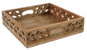 Plateau carré rustique moderne élégant avec poignée, plateau de service en bois de manguier naturel durable personnalisé, motif rectangulaire, usage domestique - Product Image 4