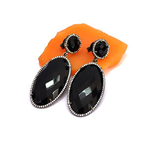 Pendiente de Plata de Ley 925 con forma de marquesa elegante, piedra preciosa Natural de ónix negro, joyería llamativa de moda para bodas - Product Image 1