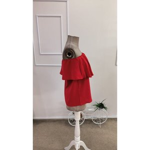 Blusa de mujer con hombros descubiertos, elástica y con volantes, estilo Dubai, 36987 - Rojo - Product Image 5