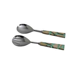 Ensemble de couverts en acier inoxydable au design classique, manche en résine de bois, haute qualité pour restaurant, service de salade, 2 pièces, couleur argent. - Product Image 3