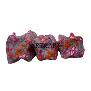 Ensemble de trousses de maquillage pour femmes, pochette zippée matelassée vintage en coton de haute qualité, fait main, écologique, durable, motif indien en blocs - Product Image 4
