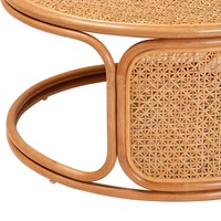 Table basse moderne et élégante Eldon en rotin tressé, écologique, durable et réglable, avec détails tissés, pour un salon chic.