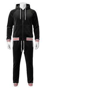 Ensemble de survêtement en velours côtelé respirant imprimé avec logo personnalisé pour homme, sweat à capuche zippé et pantalon de jogging, deux pièces - Product Image 1